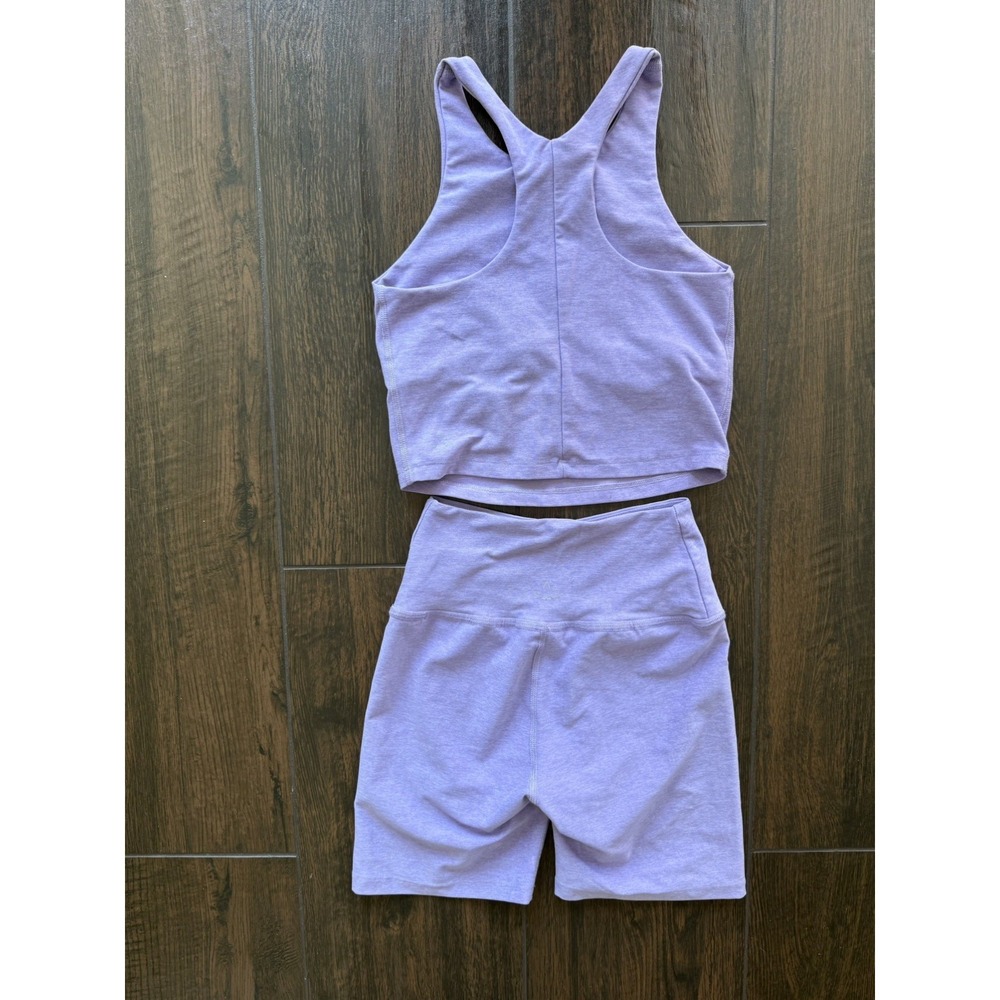 Beyond Yoga Spacedye Racerback Crop Top Small & Leisure Bike Shorts XS Lavender - Picture 2 of 8